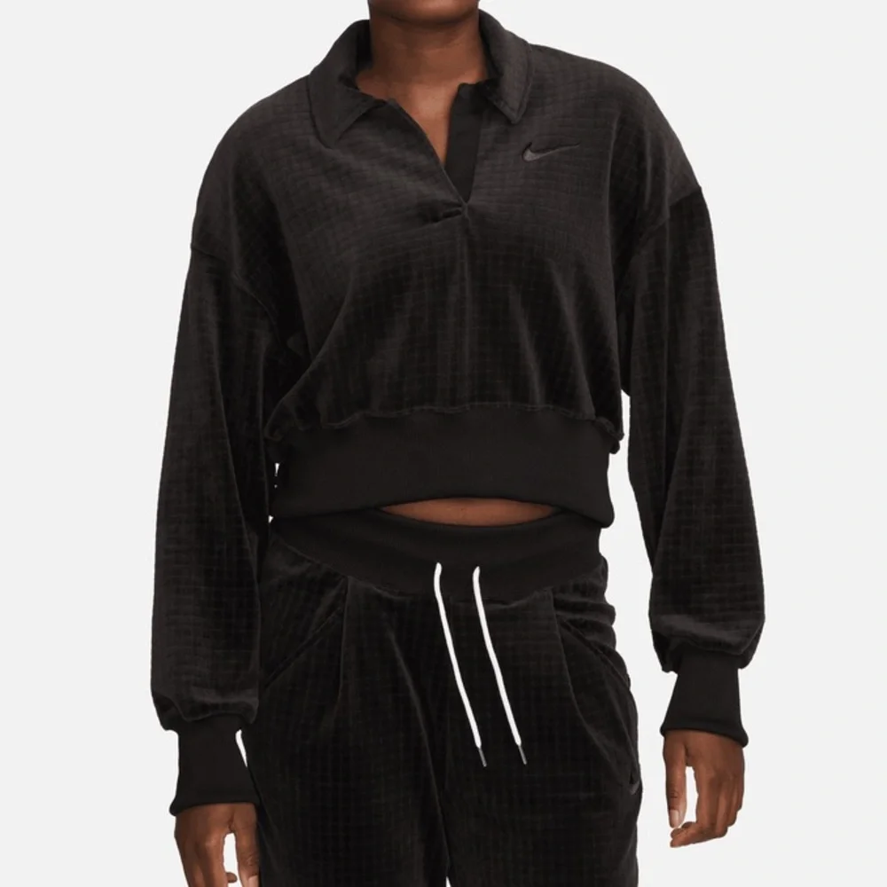 NIKE Velour Tracksuit Women's Small Black 2 Piece Jacket Pants Set